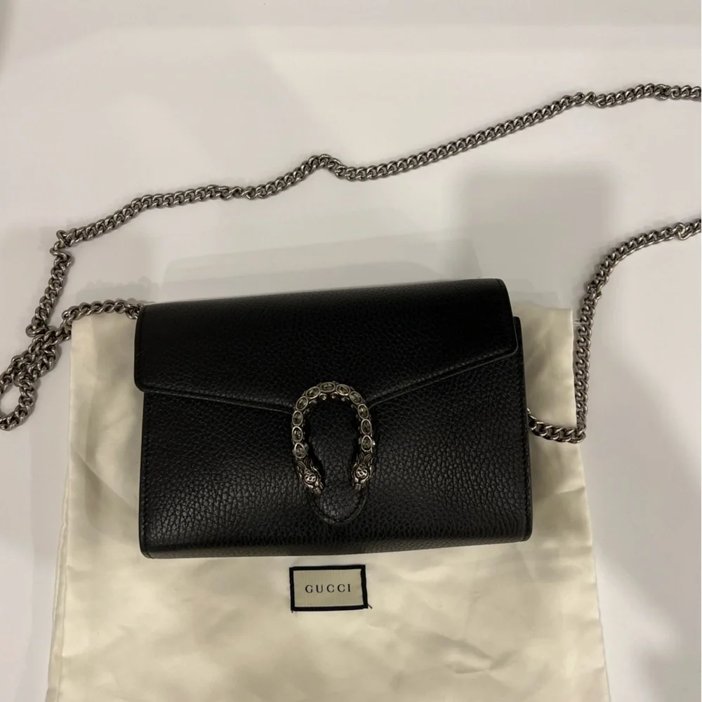 GUCCI Dionysus Mini Leather Chain Wallet in Black - Picture 1 of 4